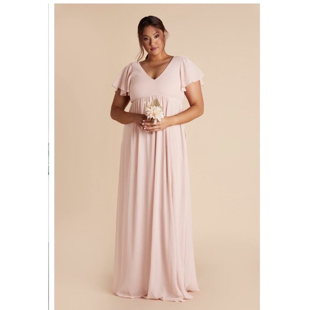 NWT Birdy Grey Hannah Chiffon Pale Blush Flutter Sleeve Dress Bridesmaid Sz 2X